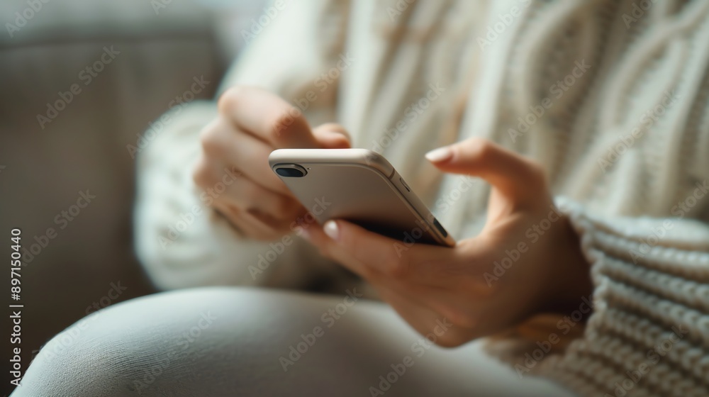A woman is scrolling on her phone. A woman is scrolling on her phone.