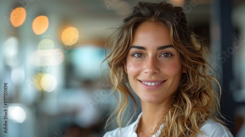 Close-Up Portrait of a Woman Smiling in a Restaurant