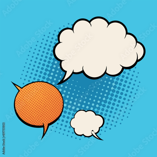 Speech bubbles. Vintage bubbly comedy forms and vintage text bubbles. Clouds of thought and speech with a halftone vector set