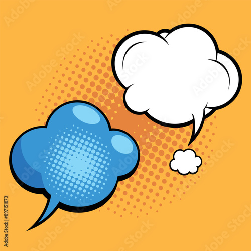 Speech bubbles. Vintage bubbly comedy forms and vintage text bubbles. Clouds of thought and speech with a halftone vector set
