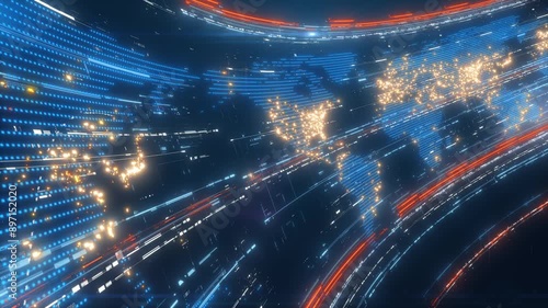 3d Curve World Map technology style looped