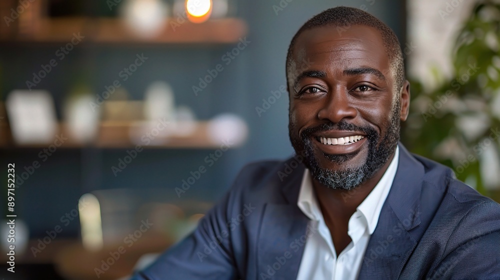 Confident Black Professional: A portrait of a charismatic Black man in a blue blazer, exuding success and approachability with a warm smile. Confident Black Professional: A portrait of a charismatic Black man in a blue blazer, exuding success and approachability with a warm smile.