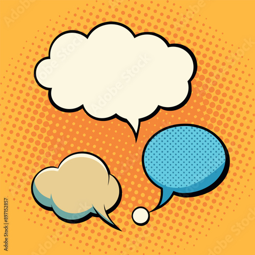 Speech bubbles. Vintage bubbly comedy forms and vintage text bubbles. Clouds of thought and speech with a halftone vector set