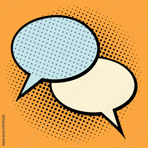Speech bubbles. Vintage bubbly comedy forms and vintage text bubbles. Clouds of thought and speech with a halftone vector set