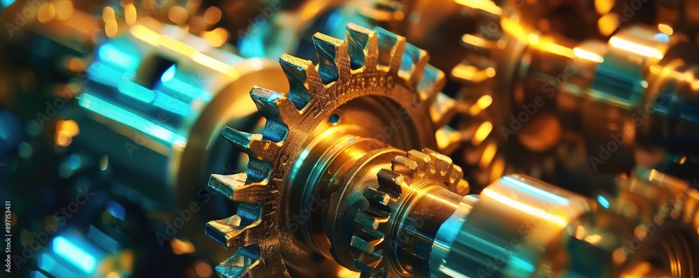 A close-up shot of intricate interlocking gears, showcasing the precision and complexity of mechanical systems, ideal for illustrating engineering and industrial themes A close-up shot of intricate interlocking gears, showcasing the precision and complexity of mechanical systems, ideal for illustrating engineering and industrial themes