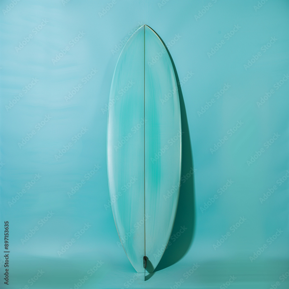 Studio Photo: Surfboard Against a Cyan Background Studio Photo: Surfboard Against a Cyan Background