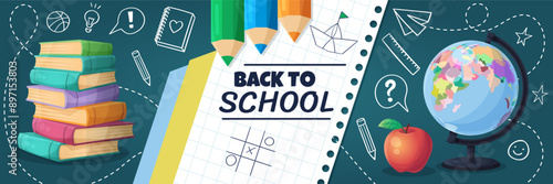 Back to school, online school banner, poster
