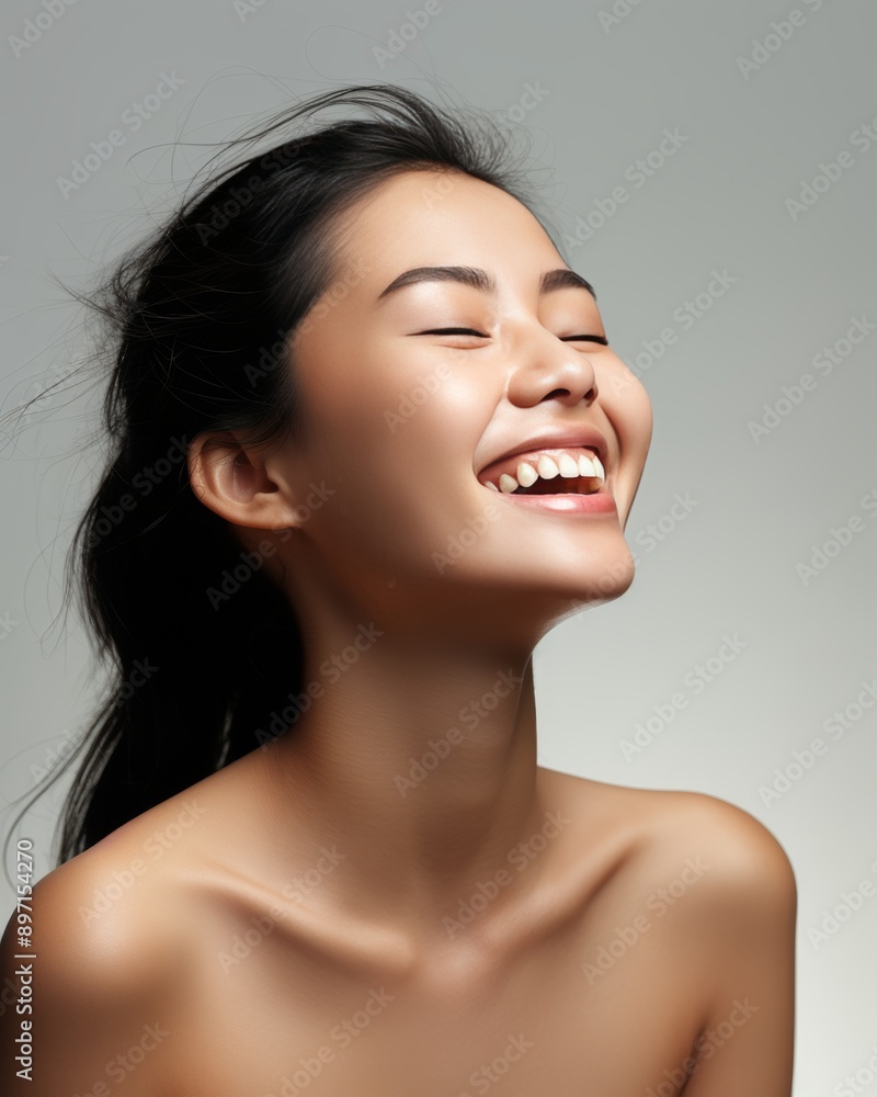 Beautiful asian woman touching healthy skin for cosmetic concept with copy space Beautiful asian woman touching healthy skin for cosmetic concept with copy space