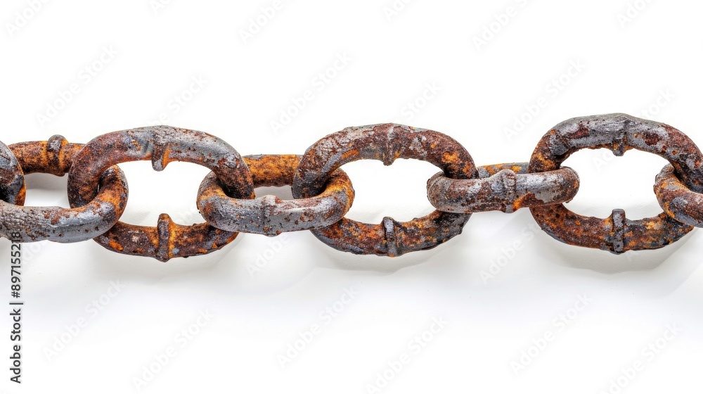 Obraz premium Large aged rusty chain with space for text on a white backdrop