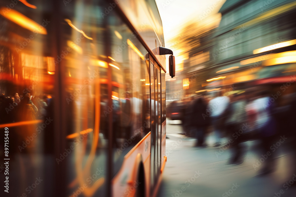Ai generated picture of a city bus powered speed riding down a busy street Ai generated picture of a city bus powered speed riding down a busy street