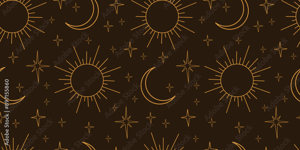 Seamless pattern with sun and moon. Trendy texture in boho style Seamless pattern with sun and moon. Trendy texture in boho style