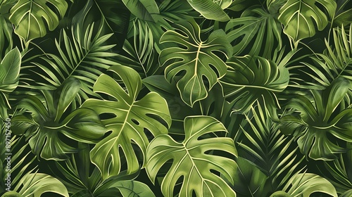 Wallpaper Mural A repeating pattern of lush green tropical leaves. Torontodigital.ca