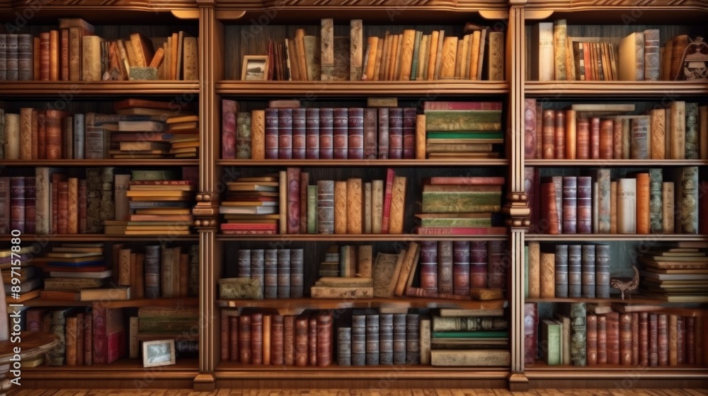 Antique Bookshelf Filled With Classic Literature Antique Bookshelf Filled With Classic Literature