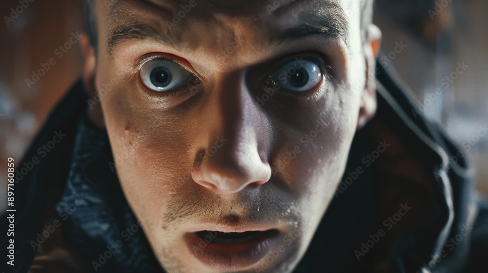 A close-up shot of a man with a surprised and curious look on his face A close-up shot of a man with a surprised and curious look on his face