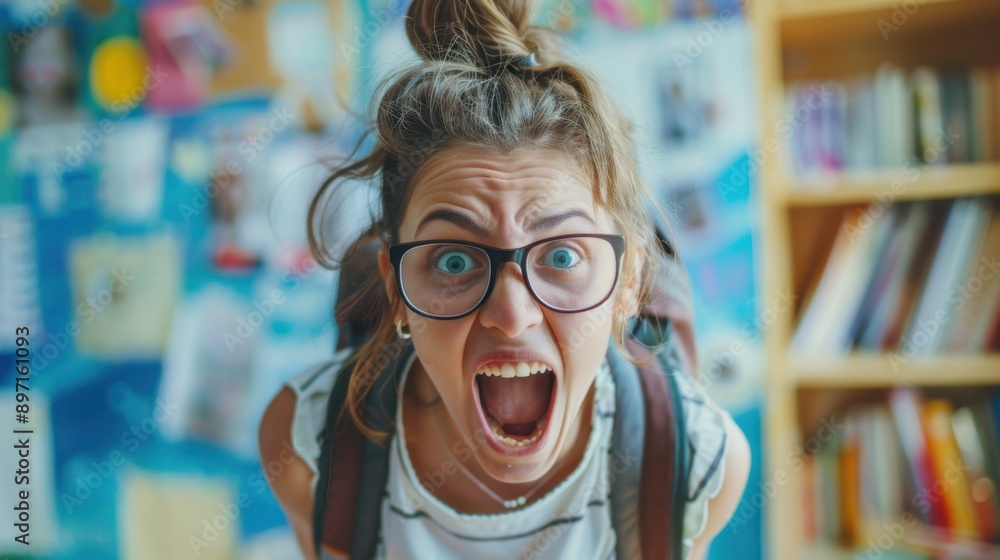 Excited student shouting in classroom
Excited student shouting in classroom