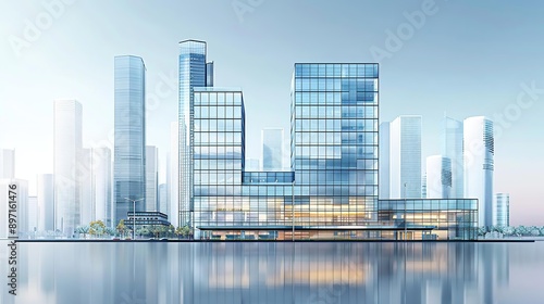 Modern Glass Skyscrapers and Cityscape Reflection 3D Illustration