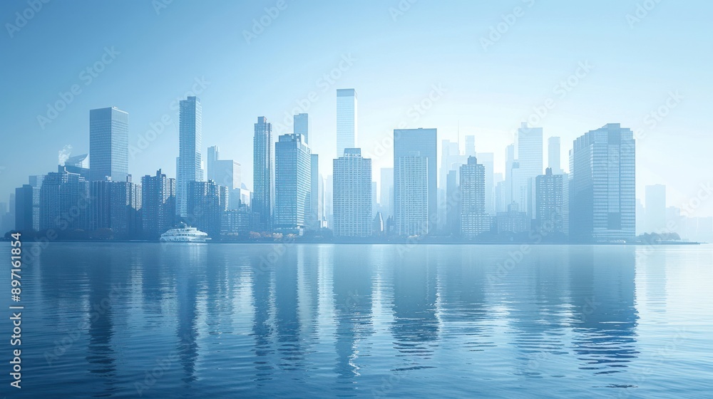 Fototapeta premium A financial district skyline with skyscrapers, symbolizing economic power and business hubs