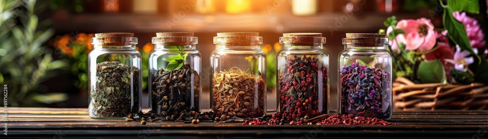 The art of brewing herbal elixirs, shown in magazine photography style, with detailed shots of ingredients and the serene setting of a modern herbalists workshop The art of brewing herbal elixirs, shown in magazine photography style, with detailed shots of ingredients and the serene setting of a modern herbalists workshop