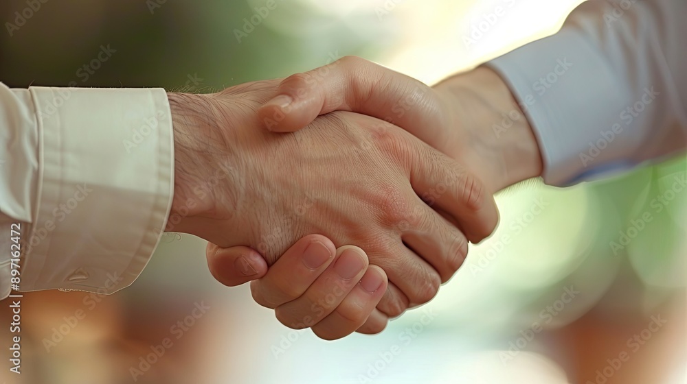 A close-up of a handshake with focus on the interlocking hands. A close-up of a handshake with focus on the interlocking hands.