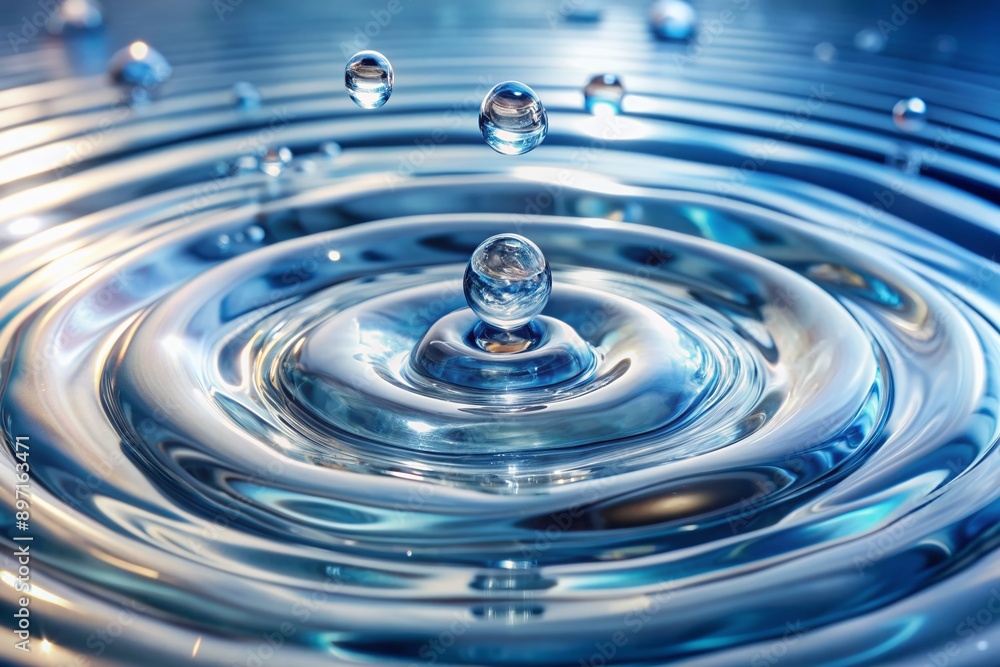 Sparkling crystal clear water droplets ripple and flow in a mesmerizing pattern against a pristine white background, showcasing nature's simple yet stunning beauty. Sparkling crystal clear water droplets ripple and flow in a mesmerizing pattern against a pristine white background, showcasing nature's simple yet stunning beauty.