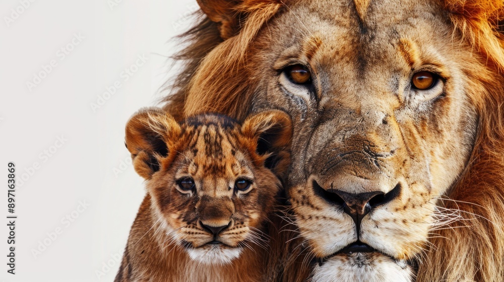 A close-up view of a lioness with her cub, showcasing their bond A close-up view of a lioness with her cub, showcasing their bond