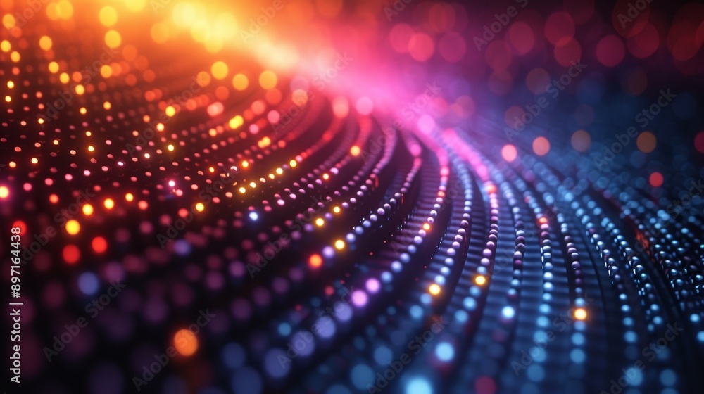 Colorful abstract light pattern with bokeh effect, digital dots and glowing lights. Futuristic technology and digital art concept Colorful abstract light pattern with bokeh effect, digital dots and glowing lights. Futuristic technology and digital art concept