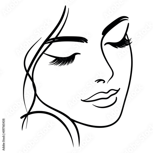 Woman face, one line drawing. Continuous one line drawing art. Vector illustration