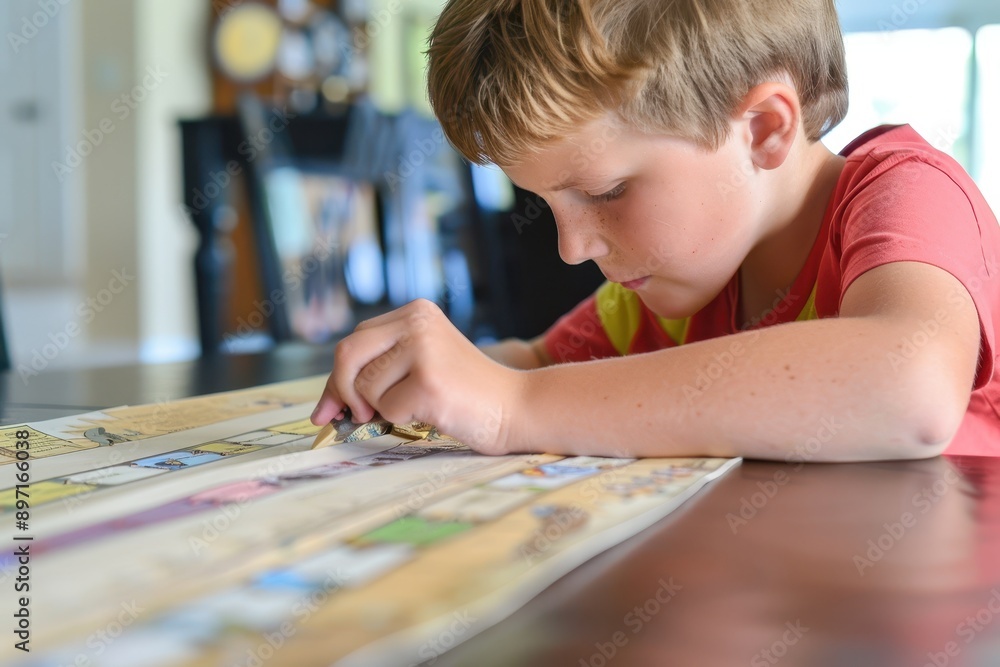 Engaging Homeschool History Lesson: Child Creating a Detailed Historical Timeline with Colorful Markers and Dates Engaging Homeschool History Lesson: Child Creating a Detailed Historical Timeline with Colorful Markers and Dates