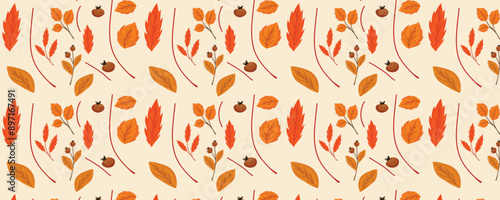 A unique seamless floral and leaf pattern design