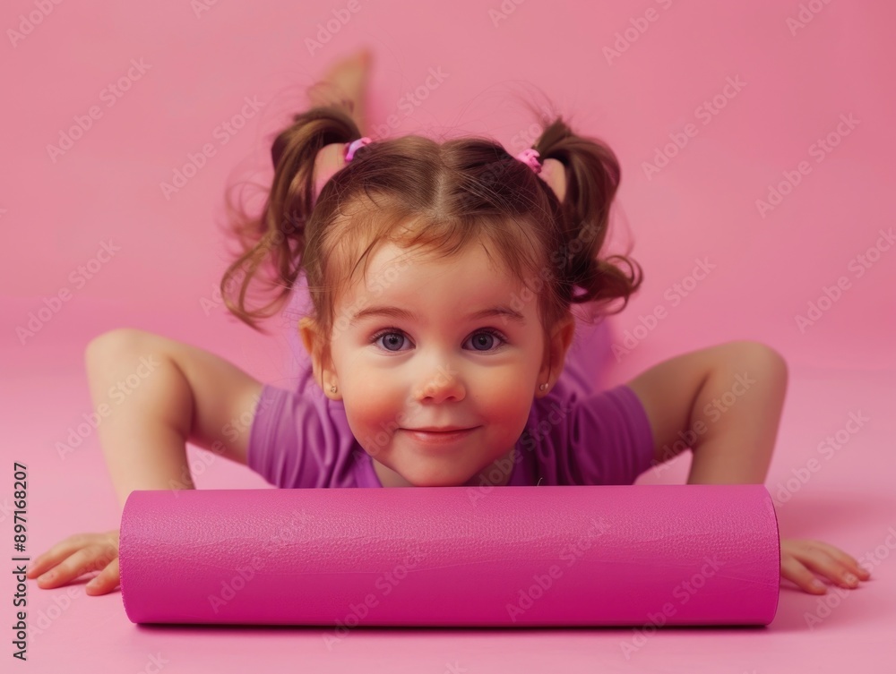 A young child lying on a pink yoga mat, possibly starting her yoga practice or relaxation A young child lying on a pink yoga mat, possibly starting her yoga practice or relaxation