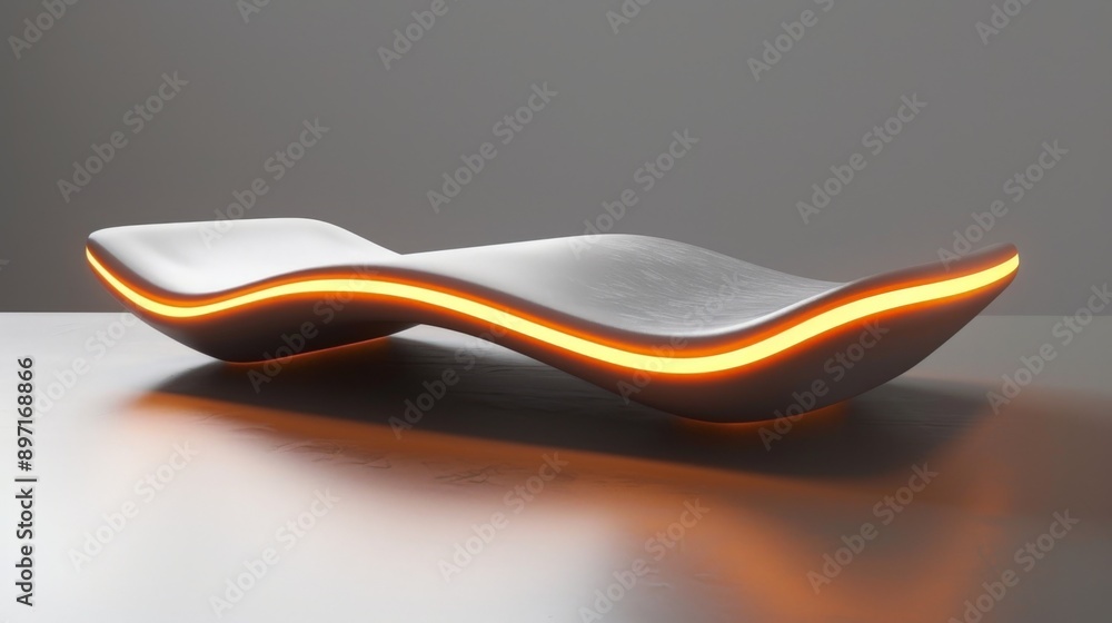 Sleek, contemporary bench glows in vibrant orange light against a neutral backdrop, exuding elegance and style for any home decor Sleek, contemporary bench glows in vibrant orange light against a neutral backdrop, exuding elegance and style for any home decor