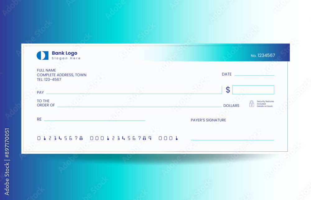 Gradient blank check template, blank check, bank cheque design, vector format Gradient blank check template, blank check, bank cheque design, vector format