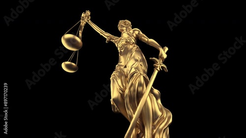 Closeup justice statue Themis on a transparent alpha channel background for easy drag and drop use! photo