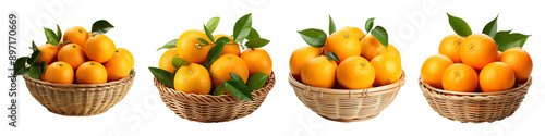 Collection set of oranges In Basket isolated on transparent background