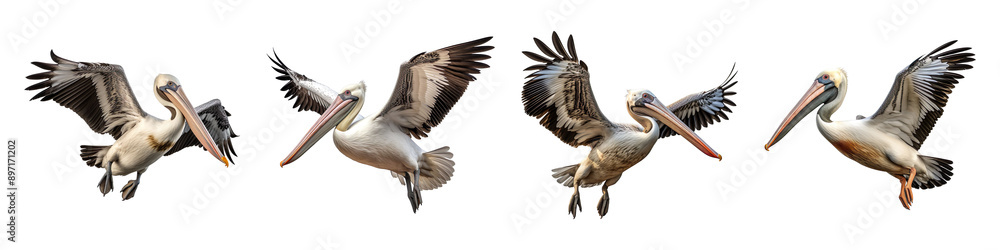 Collection set of pelican Flying isolated on transparent background Collection set of pelican Flying isolated on transparent background