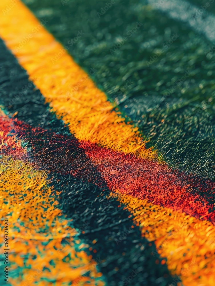 Fototapeta premium Close-up shot of yellow and red lines on a green surface, great for illustrating design concepts or abstract ideas