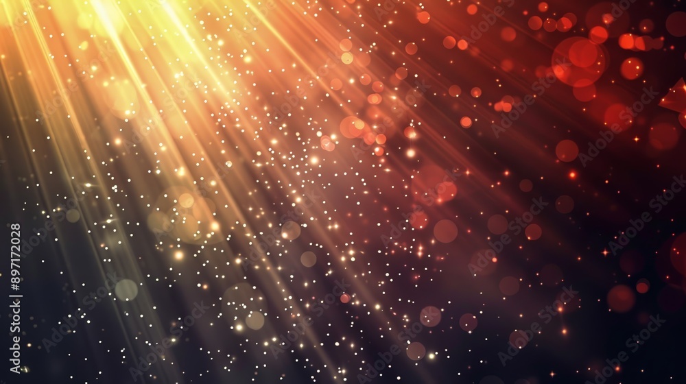 Obraz premium Golden light beams illuminating a dusty party setting, ideal for festive events and joyous gatherings