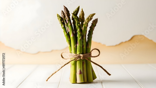 A fragrant bunch of fresh asparagus spears tied with twine