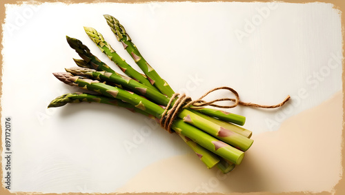 A fragrant bunch of fresh asparagus spears tied with twine