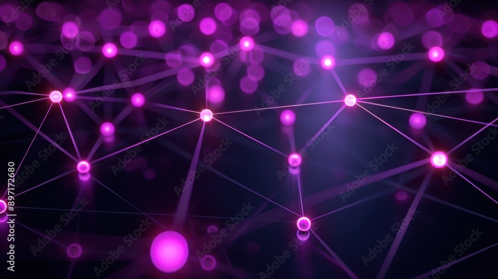 Fototapeta premium Global network system, matte black backdrop, iridescent violet pathways, illuminated nodes, modern and interconnected.