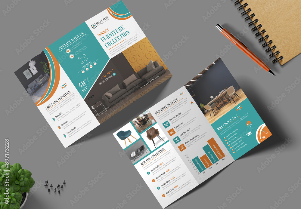 Modern Furniture Collection Trifold Brochure Template Stock Template | Adobe Stock