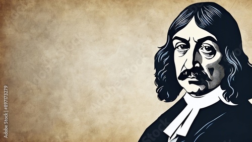 French philosopher and scientist René Descartes old paper background illustration with Blank Canvas
for Inspirational Quotes
