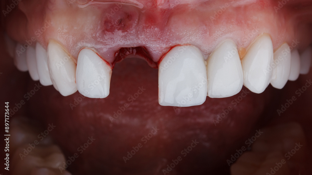 Obraz premium absence of a central tooth before prosthetics