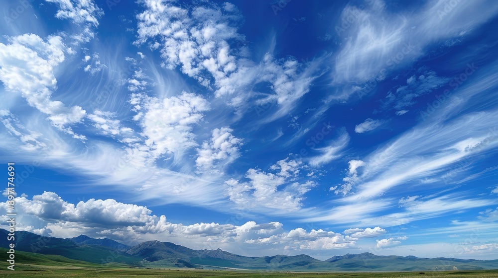 Magnificent blue sky with airy white clouds in stock photo Magnificent blue sky with airy white clouds in stock photo