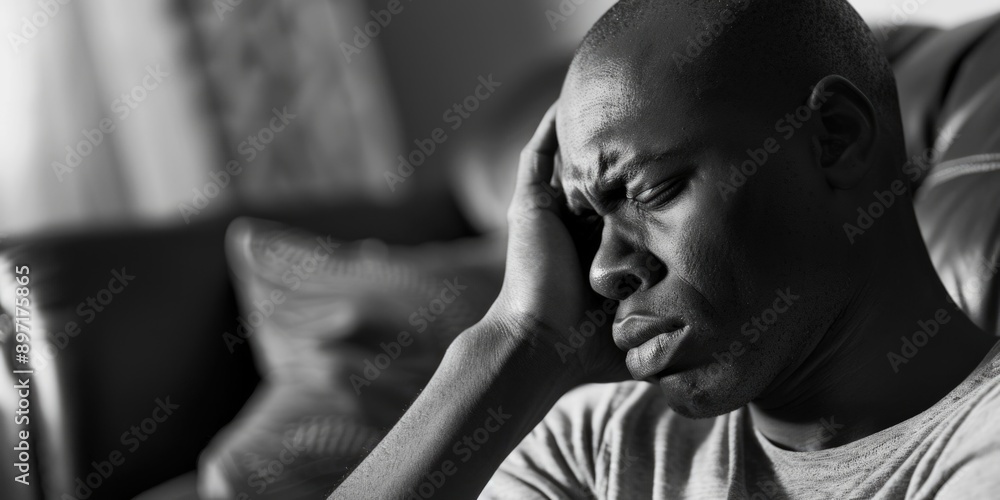 A person sitting on a sofa, possibly reading or thinking A person sitting on a sofa, possibly reading or thinking