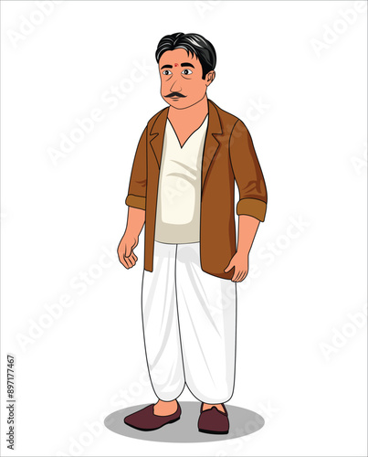 Indian village man cartoon character design