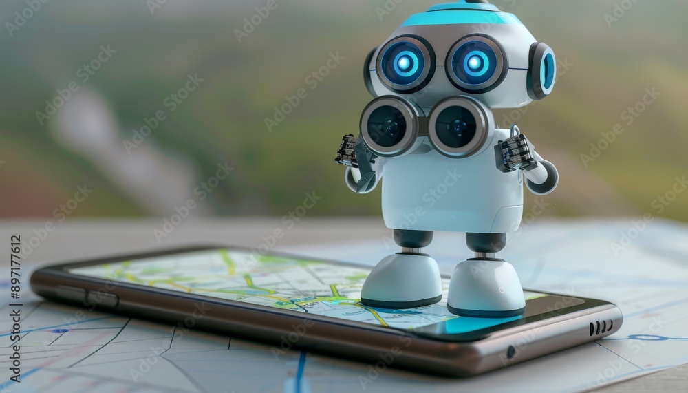 custom made wallpaper toronto digitalA cute robot stands on the smartphone screen