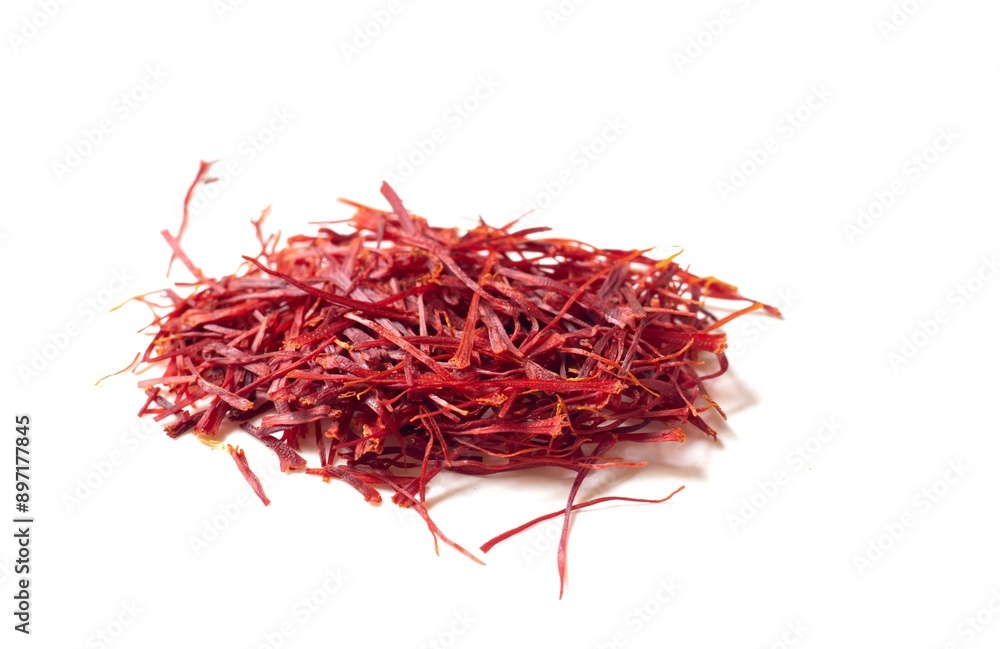 Fototapeta premium Organic Saffron or Kesar Heap Isolated on White Background with Copy Space