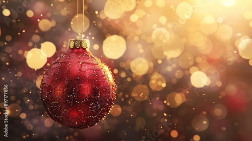 Close-up of Red Christmas Ornament with Textured Design