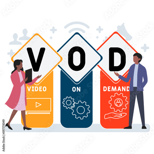 VOD - video on demand acronym. business concept background. vector illustration concept with keywords and icons. lettering illustration with icons for web banner, flyer, landing